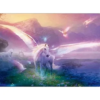 Lentrs Kreuzstich Stickpackungen Vorgedruckt Set Erwachsene Engel Tier Pferd 11CT Stickvorlagen Stickbilder Zum Sticken Starter Set FüR Erwachsene Kinder AnfäNger-40X50cm