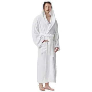 Arus Herrenbademantel Astrom aus Baumwoll-Frottee, Reisebademantel, Saunamantel, Langform, 100% Baumwolle, Kapuze, Gürtel, mit Kapuze, wadenlang oder extra lang, 100% Baumwolle weiß L Extra Lang