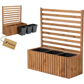 Pflanzkübel mit Rankgitter Spalier mit Pflanzkasten Blumenkasten aus Holz für Garten Balkon Terrasse Hochbeet mit 18L Kunststoff-Pflanzeneinsatz (vertikal-braun, 98x36x35 H115)