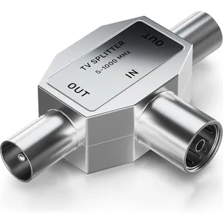 deleyCON Antennen-Verteiler T-Kupplung TV, 2x Koax-Stecker - Silber