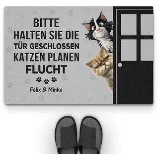 Geschenke Mall Personalisierte Fussmatte - Bitte Halten Sie Die Tür Geschlossen - Fußmatte für Katzenliebhaber, Lustige Fußmatte Katzen, Personalisierte Geschenke Katze (2 Katzen)