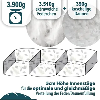 knerst Federbettdecke Winter, Wärmeklasse 5, mit 90% Federn und 10% Daunen waschbar bei 30°C, in Deutschland hergestellt, 240cmx220cm, Füllmenge ca. 3...