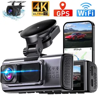 Dashcam Auto,2-Kanal 4K+1080P Autokamera,Mit GPS 3.16 Zoll-Bildschirm Dashcam WLAN (Wi-Fi), Zeitrafermodus,App-Steuerung Autokamera,140°Ultraweitw... - Schwarz