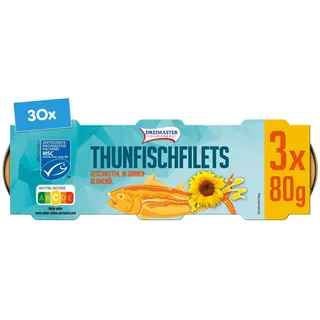 Dreimaster Thunfischfilet in Sonnenblumen-Öl 3 x 80 g, 30er Pack