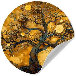 MuchoWow Wandsticker Baum - Baum des Lebens - Abstrakt - Gold (1 St), Selbstklebende Runde Vliestapete, Wohnzimmer, 140x140 cm bunt 140 cm x 140 cm x 0.1 cm