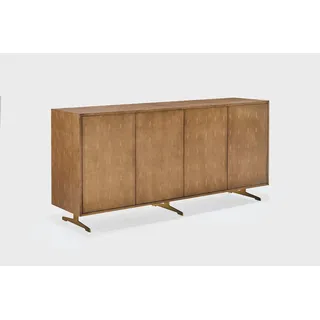 KAWOLA Sideboard GALA 4 Türen Kunstleder goldfarben Fuß Edelstahl gebürstet