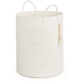 TIMEYARD Wäschekorb, Laundry Baskets, Korb für Decken, Wäschekorb Kinderzimmer, Baby Spielzeug Korb Aufbewahrung, Korb Geflochten Aufbewahrungskorb Deckenkorb Wohnzimmer,40x50cm, Weiß