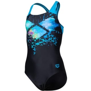 Arena Mädchen Girl's Multi Pixels Pro Back L One Piece Swimsuit, Black-turquoise, 116