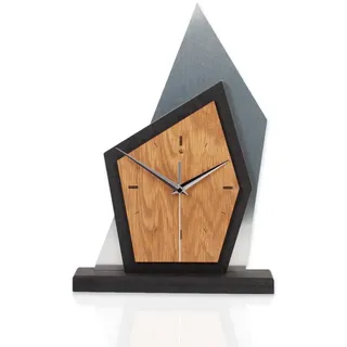 Kreative Feder Standuhr Designer-Standuhr „Mountain Range“ aus Holz, Tischuhr in modernem Metallic-Look; Funk- o. Quarzuhrwerk; kein Ticken