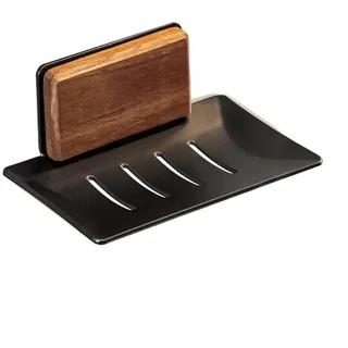 Seifenschale für Badezimmer, Wandmontage, Walnussholz, ohne Bohren, Naturholz, stilvoll und funktional für andere Badezimmer (A Walnuss + Schwarz)