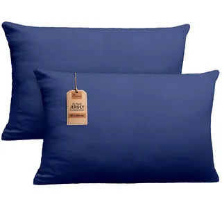 NatureMark 2er Set Jersey Kissenbezüge – Elastisch, weich, atmungsaktiv und hautfreundlich – Waschbare Kissenhülle - 40x60 (ideal für Nackenkissen) – Navy Blau