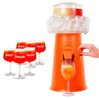 Komplettes Set für erfrischende Aperitifs mit 6 originalen orangen Kunststoffgläsern – elegantes italienisches Design – SPRIZZER