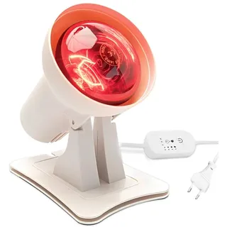 WDKXCN Rotlichtlampe, 150W Infrarotlampe, Rotlichtlampe Wärmelampe mit 4 Wärmestufen und 3 Zeitoptionen, Einstellbarer Winkel Rotlichtlampes Therapie, Infrarot Wärmelampe für Zuhause