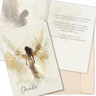10 Danksagungskarten Trauer mit Text innen und Umschlägen in Beige Dankeskarte Klappkarten Trauerkarten Danksagungskarte Kondolenzkarten Beerdigung Danke Spruch Abschied Engel