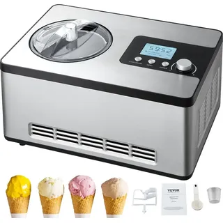 Elektrsiche Eismaschine 2L Eiscreme Frozen Joghurt Sorbet Edelstahl Gelato - Silber
