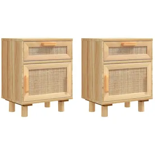 vidaXL Nachttische 2 Stk. Braun Massivholz Kiefer und Natur-Rattan