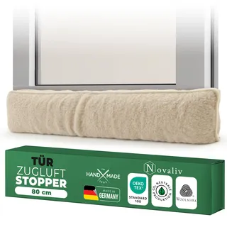 Zugluftstopper für Türen 80cm Natur Schurwolle – stoppt Zugluft & Kälte, dämpft Lärm/Staub/Licht, rutscharm, ohne Bohren; für Wohnungstür/Haustür, Türspalt abdichten, Einzelstück