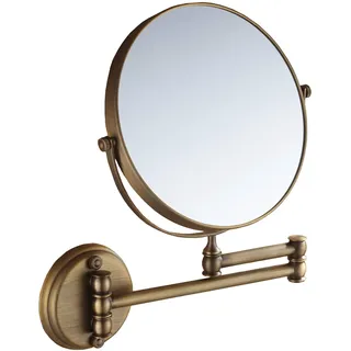 Hendalino Kosmetikspiegel mit 1X/3X fache Vergrößerung Doppelseitig klappbar Wandspiegel Messing Rasierspiegel 360°Schwenkbar Rund Wandmontage Schminkspiegel für Bad Zuhause Spa und Hotel Gold 20cm