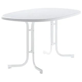 Sieger Boulevard-Klapptisch mit mecalit-Pro-Platte 140 x 90 x 72 cm weiß/marmordekor weiß oval