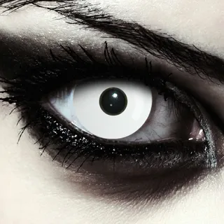 DESIGNLENSES, weiße farbige Zombie Kostüm Kontaktlinsen, 1 Paar (2 St.) Farblinsen für Halloween in weiß + Gratis Behälter "Whiteout" mit Stärke -2,50