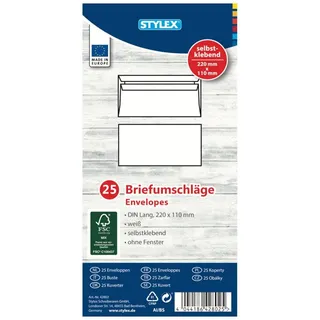 Stylex Briefumschläge, DIN Lang, mit Fenster, 25 Stück