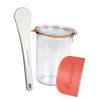Bäckerei Spiegelhauer Sauerteig-Glas 850 ml Mit Teigschaber, Spatel I Sauerteig Starter Set I Brotbackset Anstellgut-Set Zum Brot Backen I Glas Für Sauerteigansatz