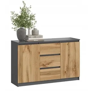 BDW - Kommode mit Schubladen - Sideboard Wohnzimmer - 120cm breit, 97cm hoch - für Schlafzimmer, Kinderzimmer, Jugendzimmer, Flur - aus solider laminierter Möbelplatte - COCO Graphit/Eiche Wotan 2D3SZ