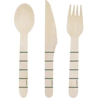 Unique 41055 - Einweg-Holzbesteck für 4 Personen – Frühlingsparty mit botanischen Streifen