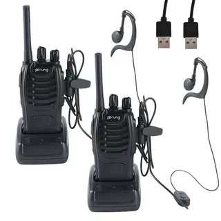 pofung Walkie Talkie Professionelle Funkgeräte PMR446 baofeng Talkies 88E/888S Hand Spielzeug Funkgerät, Sprechfunkgerät mit LED Taschenlampe & Headset USB Anschluß (2 Stück), 94*45*30mm, black