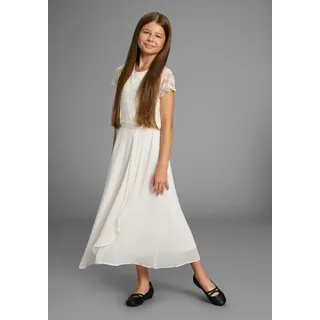 Kidsworld Jerseykleid KIDSWORLD "Festliches Kleid mit Spitze", Mädchen, Gr. 176/182, N-Gr, beige (creme, weiß), Jersey, Obermaterial: 90% Polyamid, 10% Elasthan. Futter: 100% Polyester.