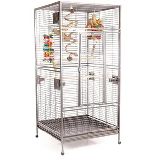 Montana Cages | XXL Voliere Papageienkäfig Arkansas Nova I, mit 4 Edelstahlnäpfen, stabile Lenkrollen, AVILON Pulverbeschichtet, Platinum, ca. 101,5 x 101,5 x 220 cm