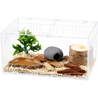 Schnecken Terrarium,30 x 20 x 15 cm Acryl Terrarium Reptil Fütterungsbox Transparent, durchsichtiger Deckel mit starker Befestigung,für kleine Reptilien,einfacher Aufbau