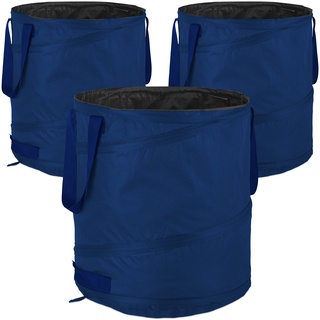 Relaxdays Laubsack, selbstaufstellend, 3er Set, 85 L, Pop Up Gartensack, mit 3 Griffen, UV-beständig, wasserdicht, blau