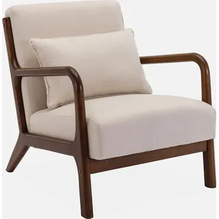 sweeek - Skandinavischer Sessel aus beigem Stoff und nussbaumfarbenem Hevea-holz