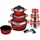 Aluguss Topf-Set 15-tlg. 3 x Kochtopf + Kasserolle + 3 x Vorratsdosen rot
