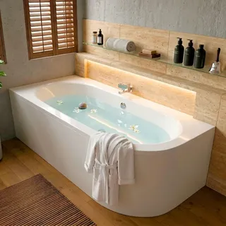 AQUA for you | Badewanne - BESCO AVITA - Eckbadewanne - 180x80 cm - LINKS - Weiß - mit Schürze, Füßen, Ablaufgarnitur, Rechteck Badewanne - Weiß