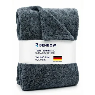 BenBow Auto Trockentuch XXL - 1100 GSM - 90×70 cm – Ultra Saugstarkes Mikrofasertuch Auto, Autotrockentuch aus Mikrofaser, Abtrockentuch für Autopflege & schnelles Trocknen