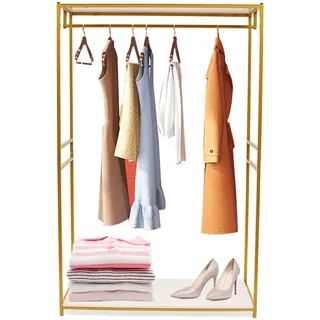 Susoso Kleiderständer Gold Eisen Kleiderständer mit Regalen Hochzeitskleid Brautkleid Stand Abnehmbar Freistehender Stand für Zuhause Geburtstagsfeier Junggesellenabschied usw (120 * 45 * 190cm)
