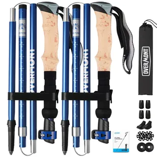 Overmont Wanderstöcke Carbon, 7075 Aluminium Ultraleicht faltbar verstellbar 105-125CM Trekkingstöcke Nordic Walking Stöcke 1 Paar mit All Terrain Zubehör