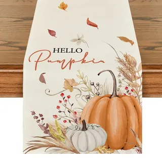 Artoid Mode Kürbisse Blumen Blätter Herbst Tischläufer 40x140 cm | Saisonal Hause Wohnzimmer Tisch Dekoration Drinnen Urlaub Party Dekor