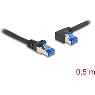 DeLock 80217 RJ45 Netzwerkkabel, Patchkabel CAT 6a S/FTP gerade / links gewinkelt 0,5 m Schwarz