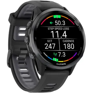 Garmin Forerunner 970 Schwarz/Carbongrau Titan DLC mit Silikon-Wechselarmband 22 mm Schwarz/Transparent Steinweiss