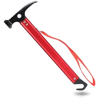 BORDSTRACT Zelt Hammer, Multifunktions Campinghammer, Leichter Aluminium Zeltheringhammer mit Haken, Campinghammer mit Haken, für Outdoor Camping Wandern, Bergsteigen (Rot)