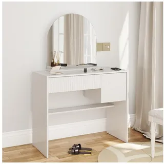 HAUSS SPOLE Schminktisch mit gewölbter Spiegel,Kosmetiktisch mit zwei Schubladen & Ablage,weiß (Frisiertisch mit Viel Stauraum, aus hochwertigen, widerstandsfähigen Materialien), passt nahtlos zu modernen oder minimalistischen Innenräumen