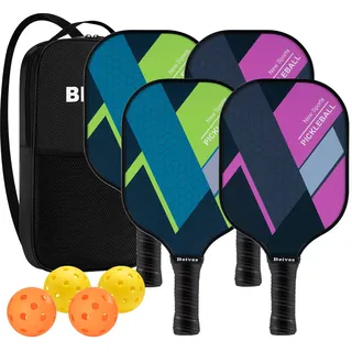 BEIVES Pickleball-Paddel, Fiberglas-Oberfläche Pickleball-Paddel 4er Set, Pickleball-Set mit 4 Pickleballschlägern, 4 Pickleball-Bällen, 1 Pickleball-Tasche, Pickle-Ball-Paddel-Set für Männer und
