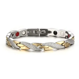 JITNGA Edelstahl Schmuck Stahl Titan Magnetarmband Damen Magnetarmband Magnetisches Armreif Für Männer Frauen (Silber+Gold)