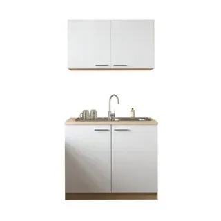 Respekta Merle Miniküche mit integrierter Mikrowelle und Edelstahlspüle, 100 cm, weiß