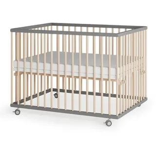 Sämann Laufgitter mit Matratze Cloud Air – Schlupfsprossen grau/natur Premium | Gr.: 75x100 cm,