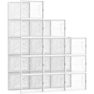 Songmics Schuhboxen, 12er Set, faltbar und stapelbar, transparent-weiß