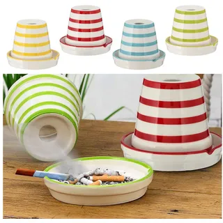 Cepewa Sturmaschenbecher Ø 11,5cm │ Keramik weiß schwarz │Aufsatz abnehmbar │Windaschenbecher (4er Set Aschenbecher Topf)